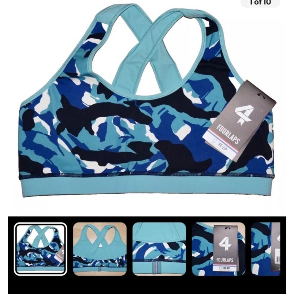 Four Laps Infinity Sports Bra Sz Small Crisp Camo/Porcelain NEW